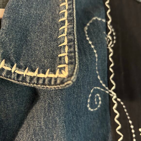 Carolina Blues Plus Denim Top Vest SZ 20 Sleeveless Applique Patchwork Snow Boho - Picture 11 of 12